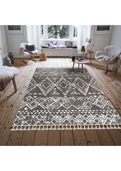 Halı Moroccan 1495A 200 x 290 cm Kahve-Beyaz Saçaklı Modern Halı