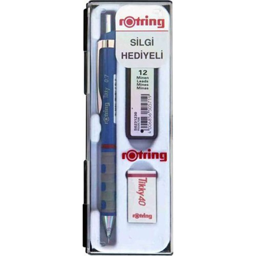 Rotring Tikky Okul Seti 0.7 mm Mavi Versatil Kalem + Silgi + Uç