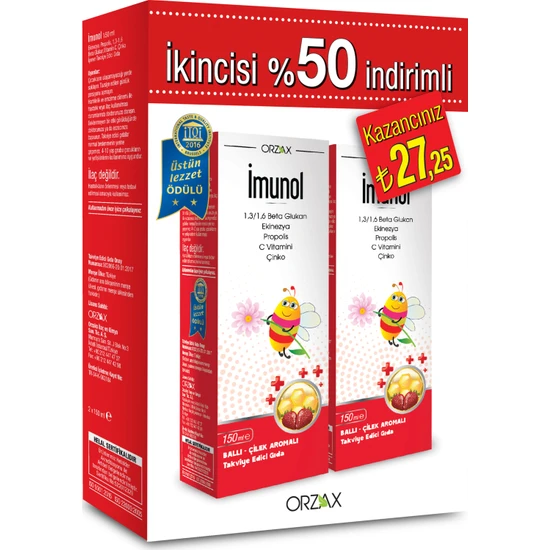 Orzax Imunol Şurup 2 si %50 İndirimli 150+150 ml