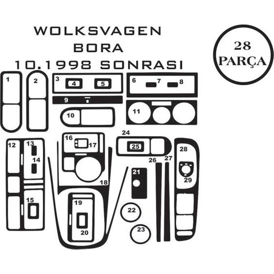 Carat Konsol Maun Kaplama Volkswagen Bora 99-05 28 Parça