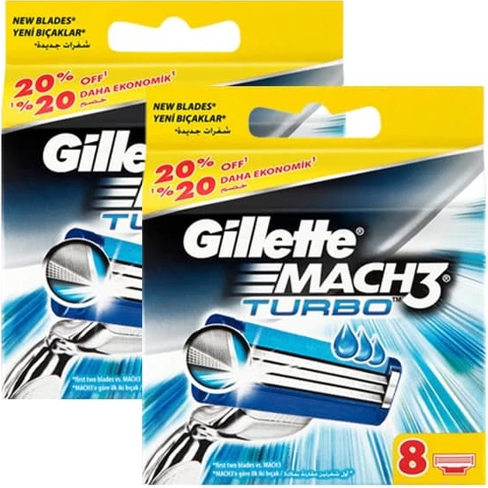 Gillette Mach3 Turbo Yedek Tıraş Bıçağı 8'li x 2 Adet