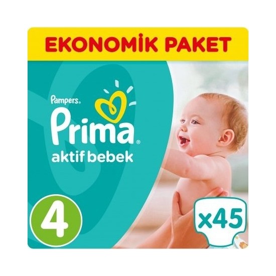 Prima Aktif Bebek Bezi 4 Beden 714 kg 45�Li 4�Lü 180 Adet