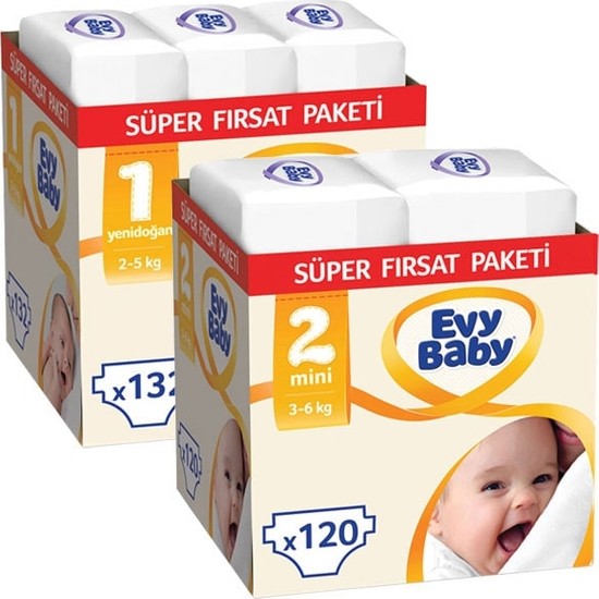 Evy Baby Bebek Bezi Yenidoğan 1 Beden 132 Adet + 2 Beden 120 Fiyatı