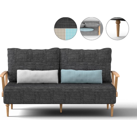 Gaga Mobilya Ardıç İkili Kollu Kanepe Antrasit Fiyatı