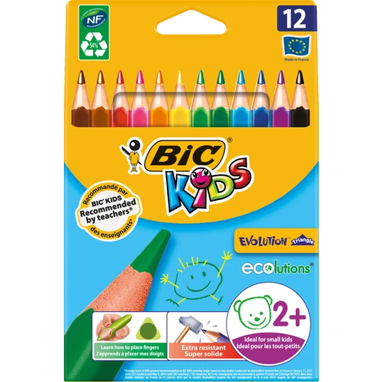 Bic Kids Evolution Üçgen Jumbo Kuru Boya Kalemi 12 Renk