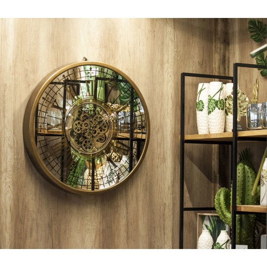 Euro Flora Aynalı Duvar Saati Metal Çerçeveli Çarklı 80 cm Fiyatı