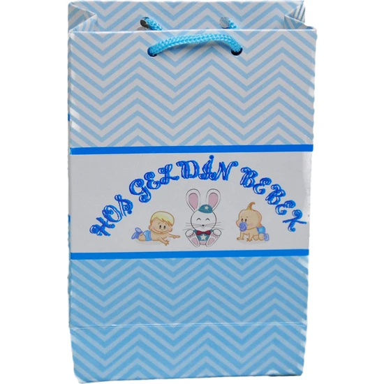 Tahtakale Toptancısı İp Saplı Karton Çanta Hoşgeldin Bebek Tavşanlı 11 x 17 cm 25 Adet Mavi