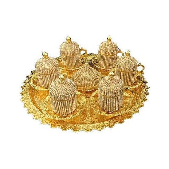Kristal Taşlı Gold Kahve Fincanı Lokumluk Seti Fiyatı