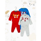 Baby West Erkek Bebek Takımları Mevsimlik Kıyafetler 3lü Set 6 Parça Eşofman Takımı %100 Pamuklu
