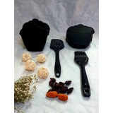Saccura Dekor Silikon Fırın Tutacağı, Yumurta Fırçası, Spatula Set 4lü Mutfak Seti Spatula, Fırça, Fırın Tutacağı