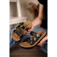 Ccway Kadın 3 Tokalı Terlik Siyah Cilt