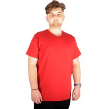 ModeXL Mode XL Büyük Beden T-Shirt V Yaka Likralı 20150 Bordo