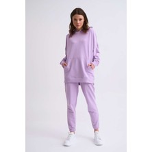 RECOLOR Organik Kapüşonlu Cepli Uzun Kollu Kadın Sweatshirt Lila Lila Xs