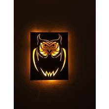 Çakra Baykuş LED Işıklı Tablo Ahşap 50X40CM