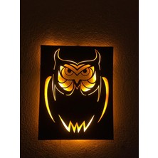 Çakra Baykuş LED Işıklı Tablo Ahşap 50X40CM