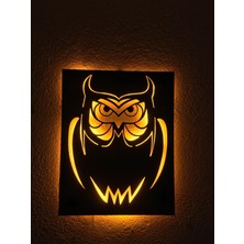 Çakra Baykuş LED Işıklı Tablo Ahşap 50X40CM
