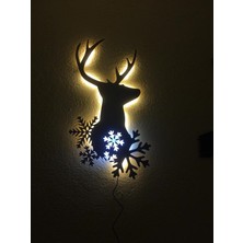 Çakra 3D Geyik Silüet LED Işıklı Ahşap Tablo 50X45CM
