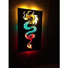 Çakra 3D Ejderha Silüet LED Işıklı Ahşap Tablo 50X35CM