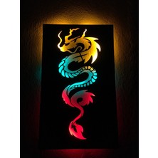 Çakra 3D Ejderha Silüet LED Işıklı Ahşap Tablo 50X35CM