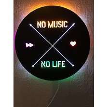Çakra No Music No Life LED Işıklı Tablo Ahşap 42X42CM