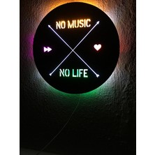 Çakra No Music No Life LED Işıklı Tablo Ahşap 42X42CM