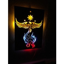 Çakra 3D Anka Kuşu-Kurt Silüetli LED Işıklı Tablo Ahşap 50X35CM