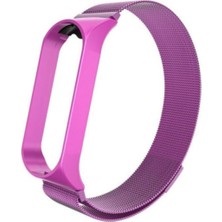TahTicMer Xiaomi Mi Band 3 Uyumlu Kordon Milano Çelik Kayış Hasır Örme Kordon Mor