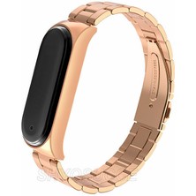 TahTicMer Xiaomi Mi Band 3 Uyumlu Kordon Çelik Kayış Paslanmaz Steel Çelik Metal Bakla Akıllı Bileklik Rosegold-Bakır