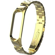 TahTicMer Xiaomi Mi Band 5 Uyumlu Kordon Çelik Kayış Paslanmaz Steel Çelik Metal Bakla Akıllı Bileklik Altın-Gold