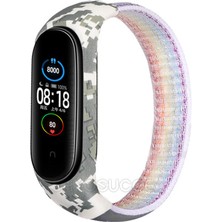 TahTicMer Xiaomi Mi Band 3 Uyumlu Kordon Leopar Renkli Desenli Hasır Kayış Spor Kordon Gökkuşağı