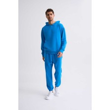 RECOLOR Kapüşonlu Uzun Kollu Erkek Sweatshirt - Mavi Mavi - Xl