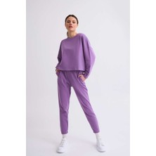 RECOLOR Cepli Regular Fit Bağcıklı Kadın Eşofman Altı - Mor Mor - Xl