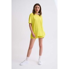 RECOLOR Regular Fit Kısa Kollu Kadın Tişört - Sarı Sarı - Xl