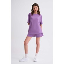 RECOLOR Regular Fit Kısa Kollu Kadın Tişört - Mor Mor - Xs