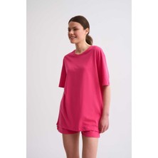 RECOLOR Regular Fit Kısa Kollu Kadın Tişört - Pembe Pembe - Xs