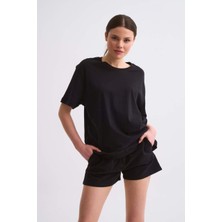 RECOLOR Cepli Regular Fit Bağcıklı Kadın Şort - Siyah Siyah - Xl