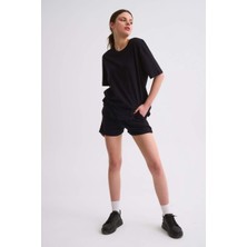 RECOLOR Regular Fit Kısa Kollu Kadın Tişört - Siyah Siyah - Xl