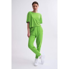 RECOLOR Cepli Regular Fit Bağcıklı Kadın Eşofman Altı - Yeşil Yeşil - S