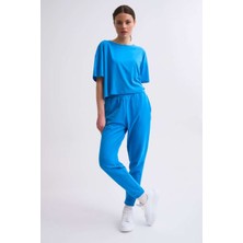 RECOLOR Cepli Regular Fit Bağcıklı Kadın Eşofman Altı - Mavi Mavi - Xs