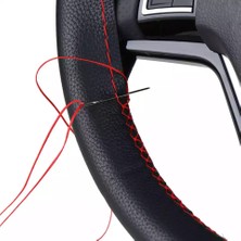 Gürler Oto Kılıf ve Aksesuar Skoda Formen Dikmeli Direksiyon Kılıfı Kırmızı Ipli (9cm)
