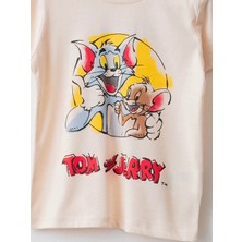 LC Waikiki Bisiklet Yaka Kısa Kollu Tom ve Jerry Baskılı Pamuklu Erkek Bebek Pijama Takımı