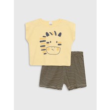 LC Waikiki Bisiklet Yaka Kısa Kol Baskılı Pamuklu Erkek Bebek Pijama Takımı