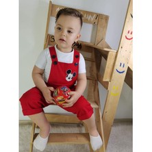 Modavals Gabardin Kardeş Kombin Mıckey Tulum & T-ShirtKombin  - Kırmızı