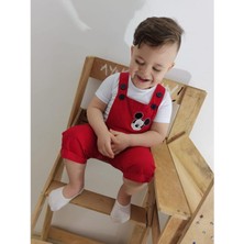 Modavals Gabardin Kardeş Kombin Mıckey Tulum & T-ShirtKombin  - Kırmızı