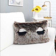 Körfez Kırlent Peluş Kirpik Kırlent Kılıfı Bej 35 x 55 Cm