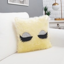 Körfez Kırlent Peluş Kirpik Kırlent Kılıfı Sarı 40 x 40 Cm