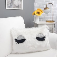 Körfez Kırlent Peluş Kirpik Kırlent Kılıfı Beyaz 35 x 55 Cm