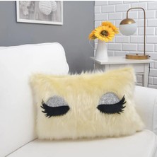 Körfez Kırlent Peluş Kirpik Kırlent Kılıfı Sarı 35 x 55 Cm
