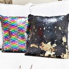 Körfez Kırlent Pul Payetli Çift Renkli Kırlent Kılıfı 2'li Kombin Set