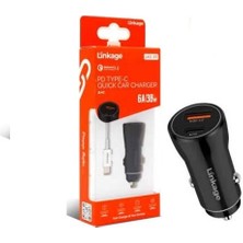 Linkage 38W/6A Araç Çakmaklık Hızlı Şarj Aleti Type-C ve USB Girişli Type-C To Type-C Kablo